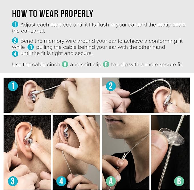 MEE audio M6 PRO In Ear Monitor Headphones for Musicians, 2nd Gen Model With Upgraded Sound, Memory Wire Earhooks & Replaceable Cables, Noise Isolating Professional Earbuds, 2 Cords Included (Clear)