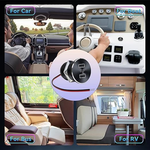 4PCS RV USB Outlet 72W Aluminum Alloy 12V/24V 3 Charging Ports, GIBBAB 36W PD3.0+2 18W QC3.0 Fast Charging Socket, Waterproof Cover Recessed Mount Car Charger Cigarette Lighter Replacement for Camper
