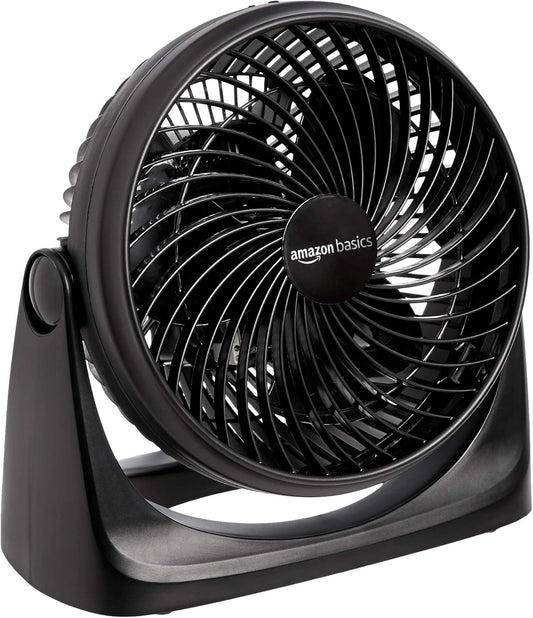 Amazon Basics Air Circulator Fan, Desk Fan for Bedroom, Home and Office, With 90-Degree Tilt Head, 3 Speed Settings, Lightweight (3 LBS), 35 Watts, Black, 11.1"W x 6.3"D x 10.9"H