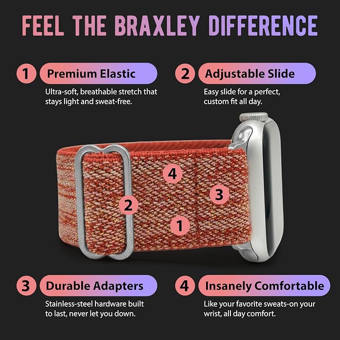 Braxley Bands for Apple Watches - Stretchy and Washable - Adjustable with Apple Watch Bands for Women & Men - Compatible with Apple Watch Series SE Ultra 9 8 7 6 5 4 3 2 1