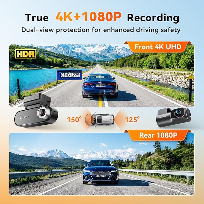 DDPAI N5 Dual 4K Dash Cam Front and Rear, 2160P+1080P Car Dash Camera with 256GB SD Card