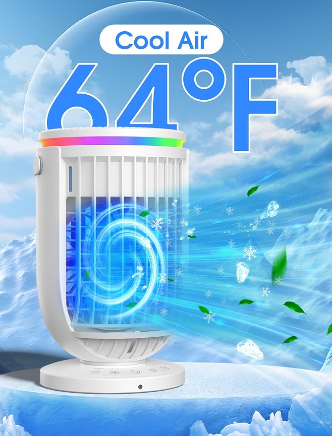 Portable Air Conditioners,Personal Mini Air Conditioner Fan with 1200ml Water Tank,4 in 1 Evaporative Air Cooler Cooling Fan with 2 Modes,3 Speeds,7 Night Lights, Portable AC for Bedroom, Office, Desk