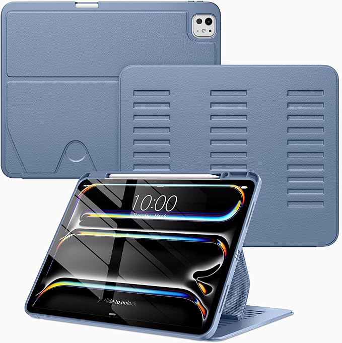VIKESI Case for iPad iPad Pro 13-inch M5 or M4 Released in 2025 or 2024,Multiple Angles Magnetic Stand Cover,Shockproof Soft Back,Pencil Holder,and Auto Sleep/Wake,Mist Blue
