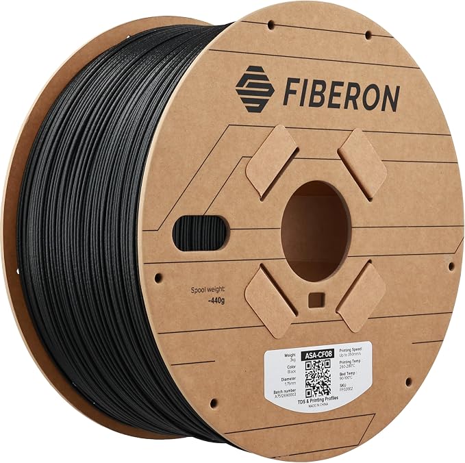 Polymaker Fiberon ASA-CF08 Black Carbon Fiber 3D Printing Filament 1.75mm 3KG, UV & Weather Resistant, High Rigidity, Heat Resistant, Easy to Print, Functional Parts & Prototypes, 6 Vibrant Colors