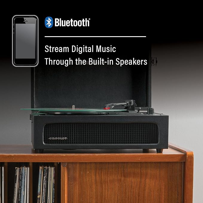 Crosley CR8017B-BK Voyager Vintage Portable Vinyl Record Player Turntable with Bluetooth in/Out and Built-in Speakers, Black