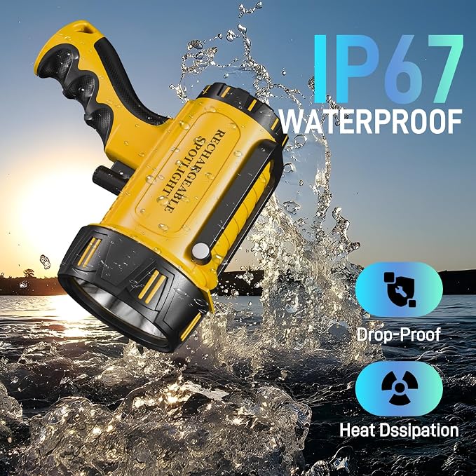 2026 New 3000,000 Lumen Super Bright Spotlight,10000mAh Rechargeable Flashlight Handheld Spotlight,Spot Light Outdoor Runtime 72+ Hrs,Flashlight Searchlight Flood Camping Hunting Boating with Tripod