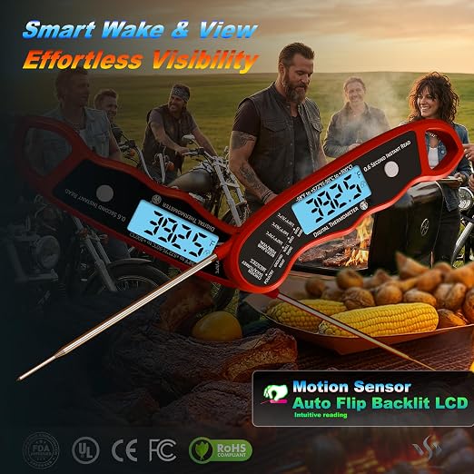 2 pcs 0.6S Instant Read Digital Meat Thermometer Probe/Pen，Factory‑Calibrated/Waterproof/Backlit/Magnetic/Flip Display/Motion Sensor:Outdoor BBQ, Barbecue Grilling, Smoking, Oven, Baking, Oil,