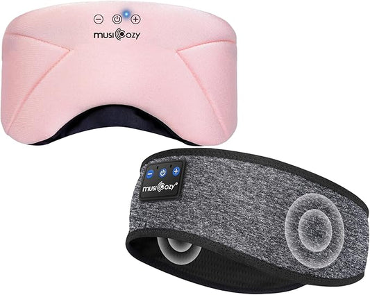 MUSICOZY Bluetooth 5.4 Sleep Headphones Headband, Zipper Washable Eye Mask with HD Stereo Speakers + Wireless Sports Headband, 14H Playtime Music Headphones for Sleeping, Running, Travel, Meditation
