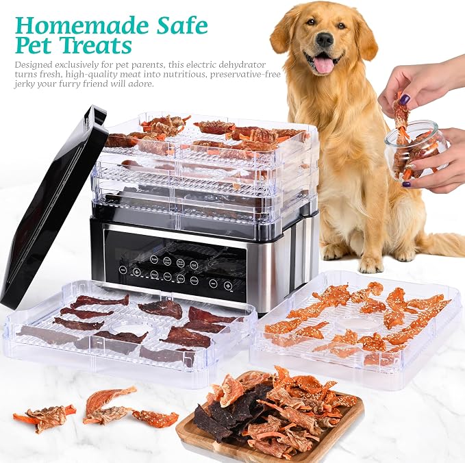Food Dehydrator, One-Touch Dehydrator with Automatic Temperature Control 5 BPA-Free 11.4" Trays for Jerky, Dog Treats, Herbs, Meat, Fruit, and Yogurt