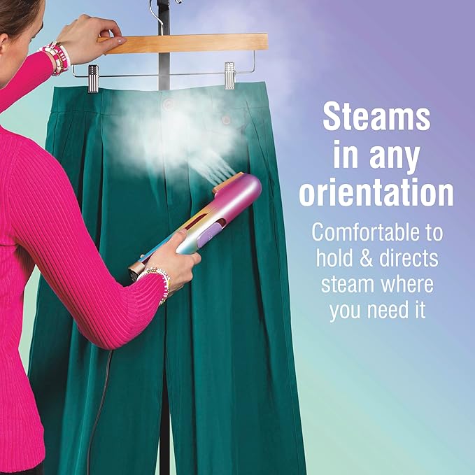 CHI VIBES Compact Garment Steamer for Clothes, Portable Handheld Travel Steamer, 800 Watts, 35-Second Heat-Up, 5 Minutes Continuous Steam, Wrinkle Remover, Pink