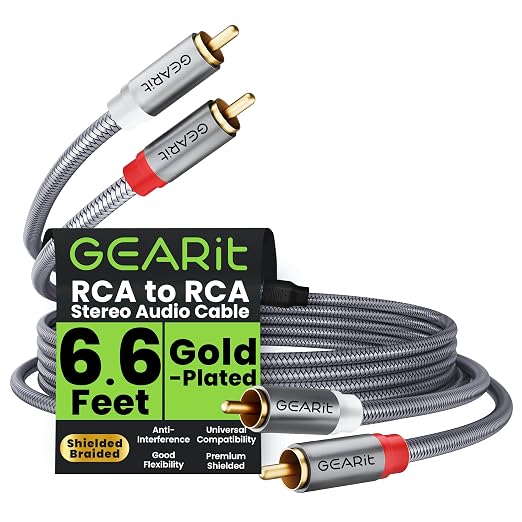 GEARit RCA Cables 6.6ft, RCA Cables Car Audio with Dual Shielding & Gold-Plated Connectors, RCA Cable for Subwoofer Cable, Hi-Fi System, Amplifier, Active Speakers, Gaming Consoles