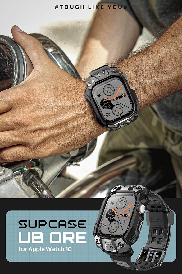 SUPCASE for Apple Watch 11/10 46mm Case with Band (Unicorn Beetle Ore), [Military-Grade Protection] Rugged Shockproof Scratch Resistant Bumper Cover with Adjustable Strap for iWatch 11/10 46mm, Black