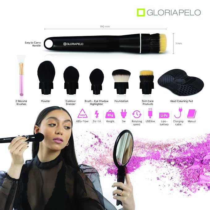 Electric Makeup Brush - Makeup Brushes Set Professional with 5 Interchangeable Heads – 360-Degree Rotating Makeup Brush – Flawless Application – Natural Finish Foundation Powder Brush