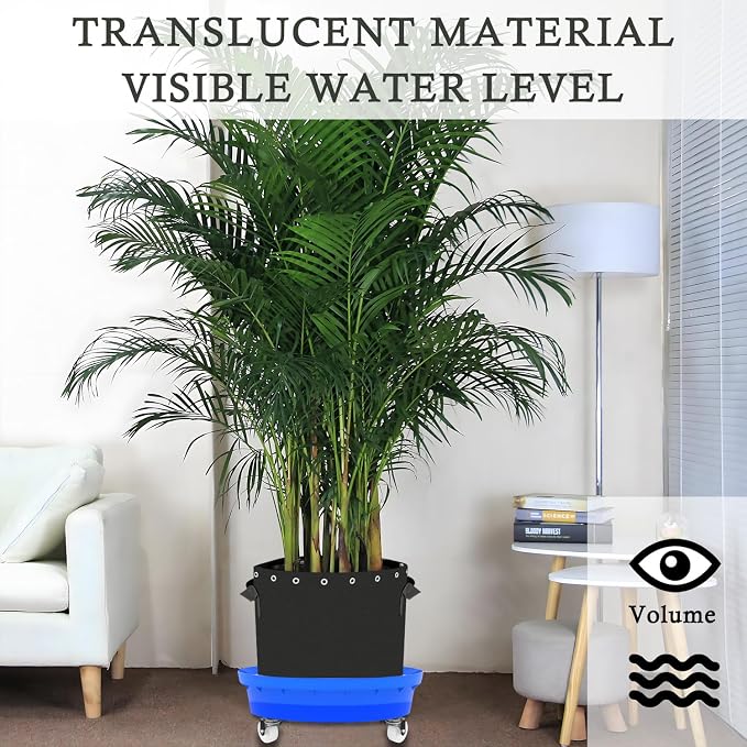 Self-Watering Base with Visible Water Level,5-Pack,Keeps Leaves and Flying Insects Out,Maintains Water Quality, Equipped with Rollers for Easy Movement and Rotation, Blue.