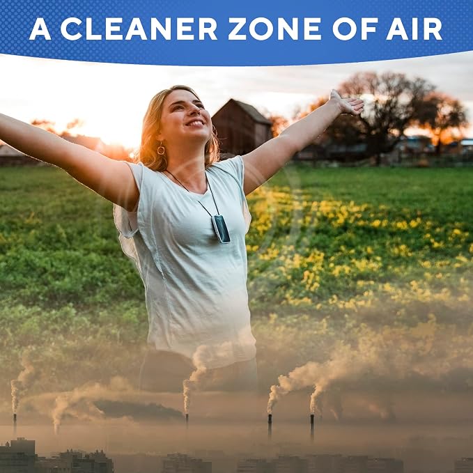 AirTamer A310W Wearable Personal Air Purifier, Rechargeable, White | Ionic negative-ion technology, no filters. Proven virus reduction. Metal Travel case included. For flights, office, commute