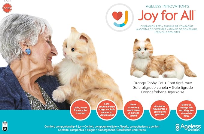 JOY FOR ALL - Orange Tabby Cat - Interactive Companion Pets - Realistic & Lifelike, 10.5 Inch