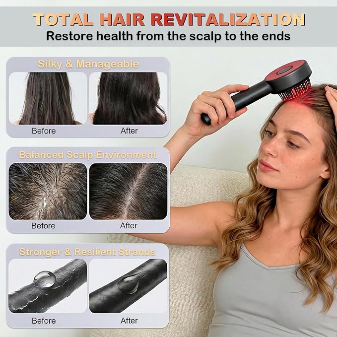 Electric Scalp Massager with Oil Applicator, 3-in-1 Head Massager Brush for Hair Care, Red Light Therapy, IPX7 Waterproof, Scalp Care Device for Home & Travel, Black
