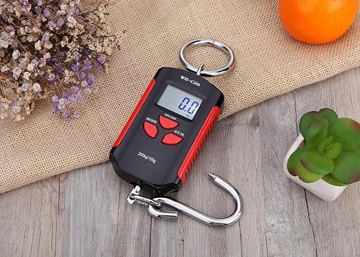 Klau Portable Mini Crane Scale,200 kg / 400 lb,Black and Red | Heavy Duty Digital, LCD Display with Backlight, For Home Farm Market Fishing Hunting