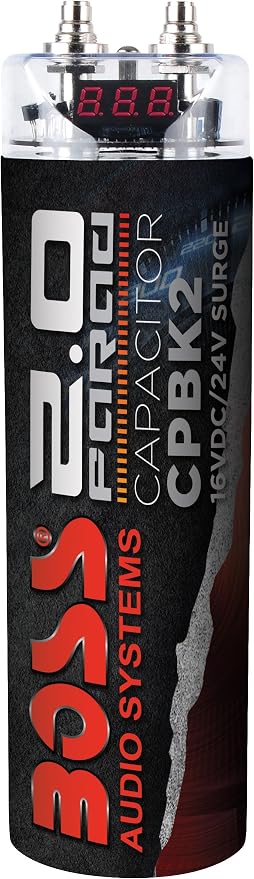 BOSS Audio Systems CPBK2 Car Capacitor - 2 Farad, Energy Storage, Enhance Bass From Stereo, 3 Digit Voltage Display, Charging Status LED
