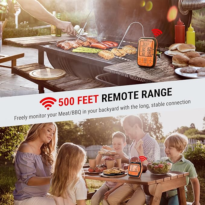 TempPro 500FT Wireless Meat Thermometer for Grilling and Smoking with 2 Probes, Smoker BBQ Kitchen Food Digital Thermometer for Meat Turkey Cooking Gift for Dad Him Husband (Previously ThermoPro)
