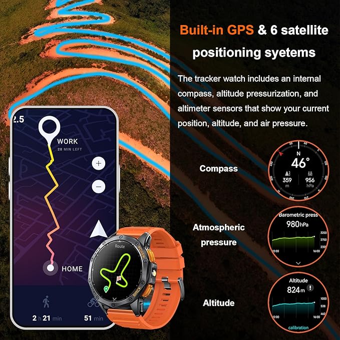 Military Smart Watches Built-in GPS, 170+ Sport Modes for Men with Flashlight, Smartwatch for Android Phones and iPhone, 1.43" AMOLED Screen Bluetooth Call Compass Altimeter (Sivler & Camo (2 Bands))