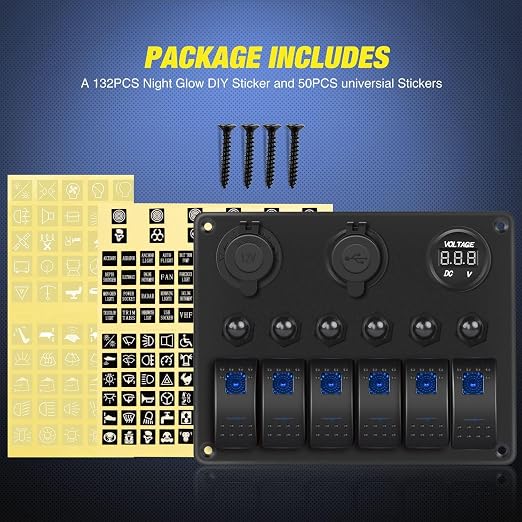 Nilight 6 Gang Rocker Switch Panel Waterproof Pre-Wired Aluminum Panels with PD Type C and USB Cigarette Lighter Socket Voltmeter 12V 24V ON Off Switches for Car Trucks Boats RVs