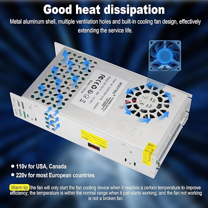 12V 50A 600W DC Switching Power Supply, Universal Regulated Switching AC110V/220V (SMPS), 12 Volt Power Supply for LED Strip Light, CCTV Camera Security System,Computer Project