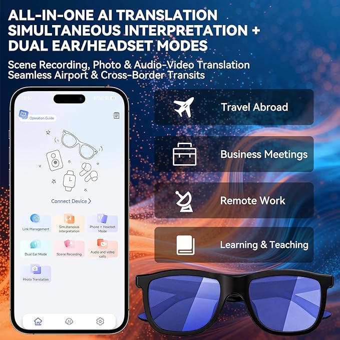 2026 Smart Audio Glasses with Electrochromic Lenses, Adjustable Tint Sunglasses for Driving,Travel,Daily Use,Open Ear Bluetooth 5.4, AI Translation, Premium Tech Gadget Gift for Men Women