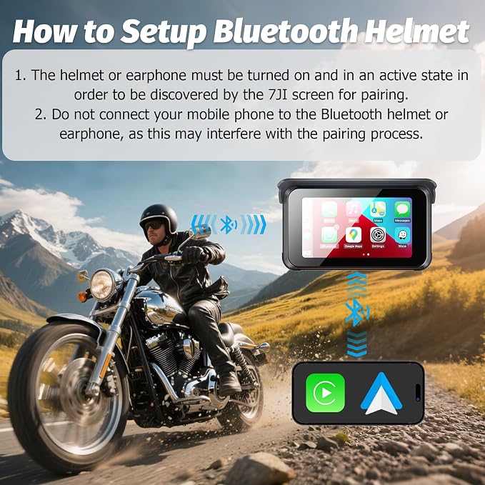 Portable Motorcycle Carplay Screen DVR,Wireless 5 Inch Waterproof Touchscreen Motorcycle TPMS with Dual 1080P Backup Camera,Siri & GPS Navigation,Apple Car Play & Android Auto for Motorbike
