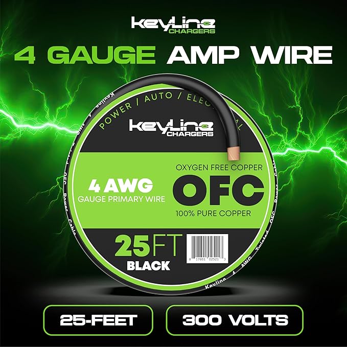 4 Gauge Wire (25ft) AWG Amp Battery Cable for Automotive Electrical Wiring - Oxygen Free Copper (OFC) Welding Cable 4GA - Car Amplifier Power & Ground Cable, Stereo Audio Speakers, RV Trailer Wiring