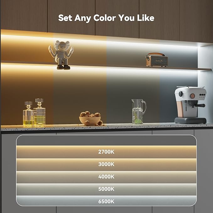 PAUTIX COB LED Strip Light White CCT Tunable, Super Bright Dimmable 2700K-6500K All in One UL-Listed LED Tape Light, for Under Cabinet Bedroom Kitchen Shelf Mirror DIY Lighting, 9.84ft