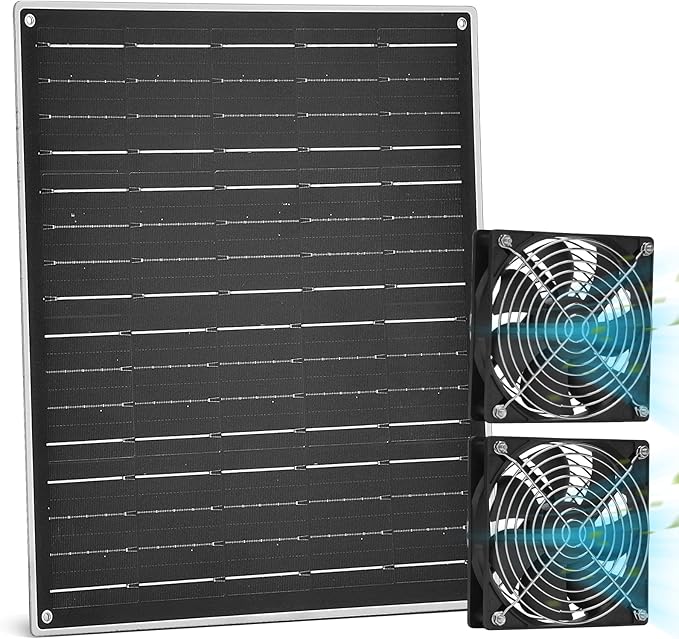 Solar Powered Fan Kit, Chicken Coop Fan,15W Solar Panel with 2 Fans, Intake or Exhaust Air Fan wtih 9.8 Ft Cable for Outside Backyard Chicken Coops, Greenhouses, Pet Houses, Greenhouse