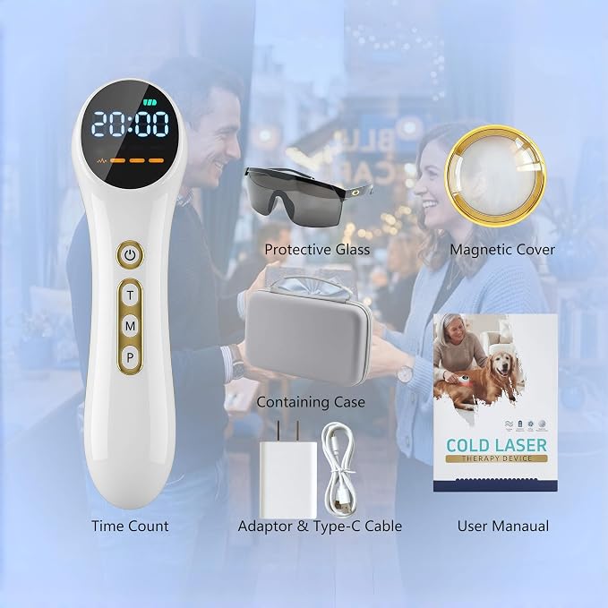7000mAh Cold Laser Therapy Device for Pain Relief, Red Light Therapy with Pulse Mode, 3 Levels Power, 60mins Timer, Human Pets Dogs Treatment for Joint Would Healing, 4x980nm + 5x808nm + 16x650nm