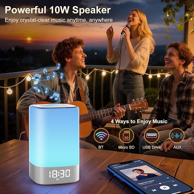 Sound Machine with 32 Soothing Sounds, Alarm Clock, White Noise Machine, Night Light, Bluetooth Speaker, App Control, Timer, Alarm Clock for Bedroom Kids, Birthday Gifts for Women Teen Girls Boys Mom