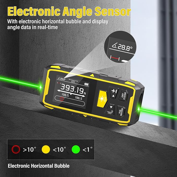 IKOVWUK Dual Laser Measuring Tool, 393FT/120M Bilateral Laser Distance Meter 6 Unit Switching, Rechargeable Digital Laser Measure with Backlit LCD Display, Angle Sensor, Multiple Measure Mode