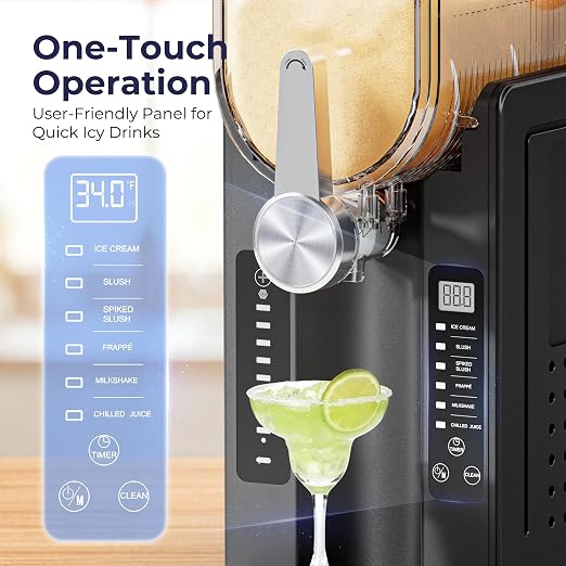 Slushie Machine, No Ice Needed Slushy Maker for Home, Real-Time Temp Display, Frozen Drink Maker with 6 Preset Programs for Ice Cream, Frappés, Milk Shake and More, Charcoal, 1 Pack+6Modes