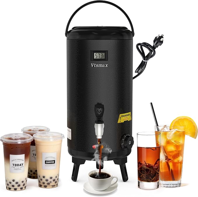 Electric Insulated Beverage Dispenser with Stand 2 Gallon Hot & Cold Drink Dispenser 86-230℉ Adjustable Temperature Real-Time Temperature Display for Tea and Coffee (Black)