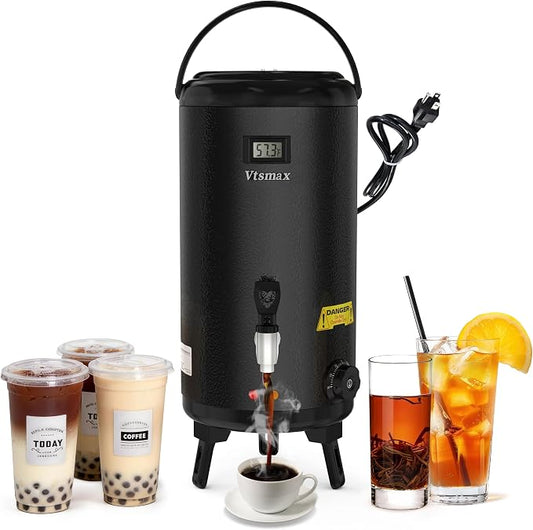 Electric Insulated Beverage Dispenser with Stand 2 Gallon Hot & Cold Drink Dispenser 86-230℉ Adjustable Temperature Real-Time Temperature Display for Tea and Coffee (Black)