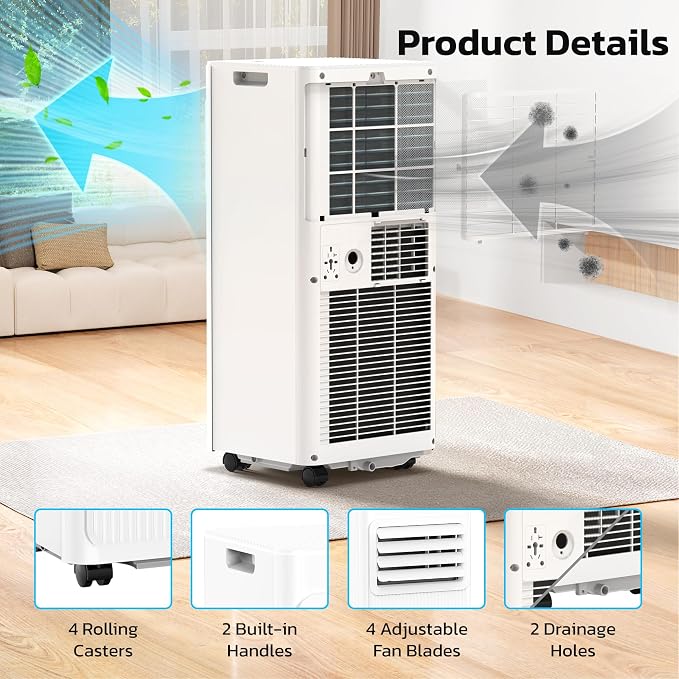 10000 BTU Portable Air Conditioners for Rooms up to 550 Sq Ft, Energy Saving Portable AC Unit with Remote Control & 24H Timer, Cool/Dry/Fan/Sleep, Installation Kits for Bedroom, Apartments