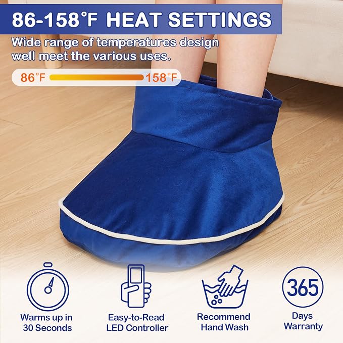 Large Foot Warmer for Feet, Electric Foot Heating Pad with Washable Cover, 86-158℉Adjustable Heat & Auto Shut-Off, Deep-Penetrating Heat for Neuropathy Pain Relief and Foot Pain