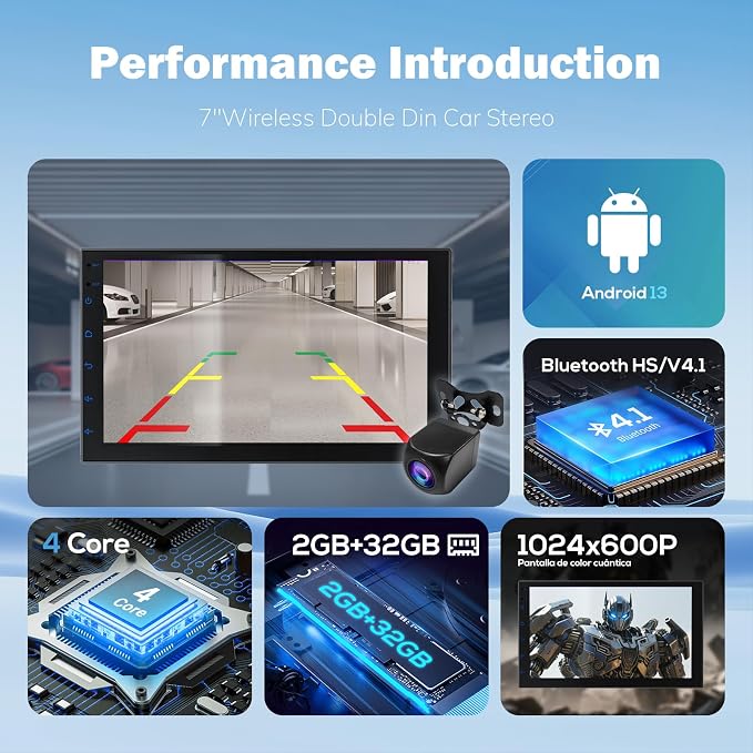 Haudio 7 Inch Double Din Car Stereo with Wireless Apple CarPlay & Android Auto, Android 13 Car Radio 2GB+32GB, GPS Navigation, Bluetooth, WiFi, Backup Camera, FM/RDS, Universal Double DIN Head Unit