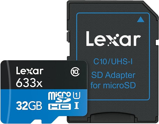 Lexar High-Performance 633x 32GB microSDHC UHS-I Card w/ SD Adapter, Up To 100MB/s Read, for Smartphones, Tablets, and Action Cameras (LSDMI32GBBNL633A)