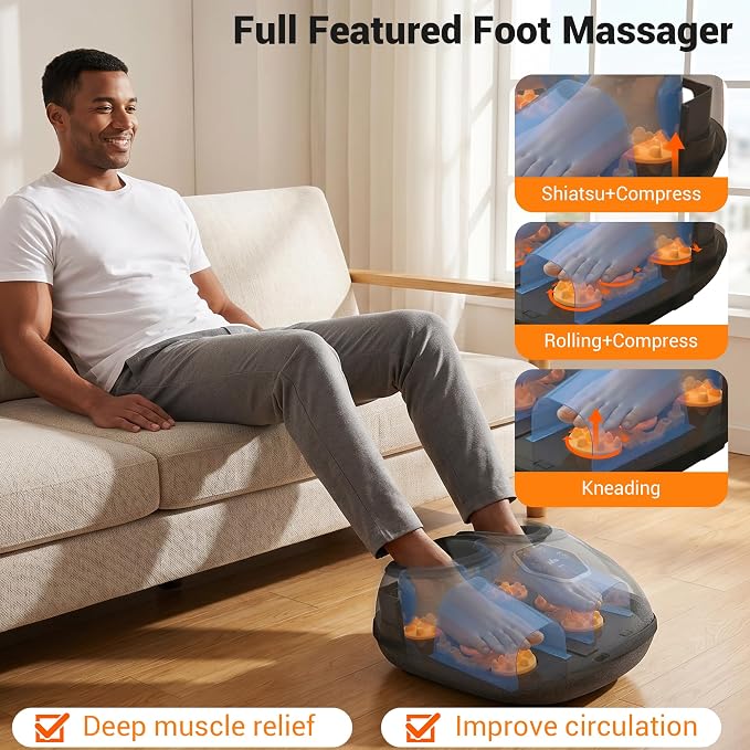 Mynt Shiatsu Foot Massager with Heat, Fathers Day Dad Gifts for Men Husband | [2026 Upgraded] Electric Foot Massage Machine for Plantar Fasciitis, Heated Feet Massage with Multiple Modes,Fits Up to US13