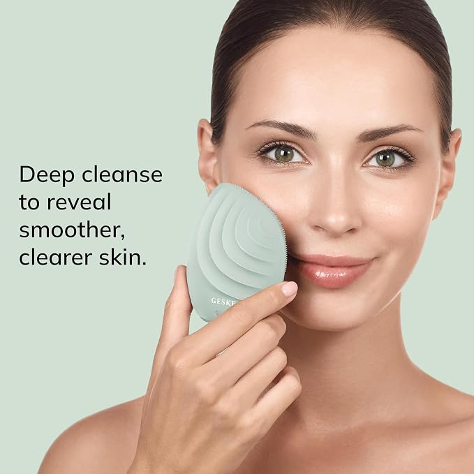GESKE SmartAppGuided™ Sonic Facial Brush 5 in 1 | Vibrating Electric Facial Cleansing Brush | Soft Silicone Brush | Professional Facial Cleanser | Skin Cleanser & Exfoliator | Face Massager