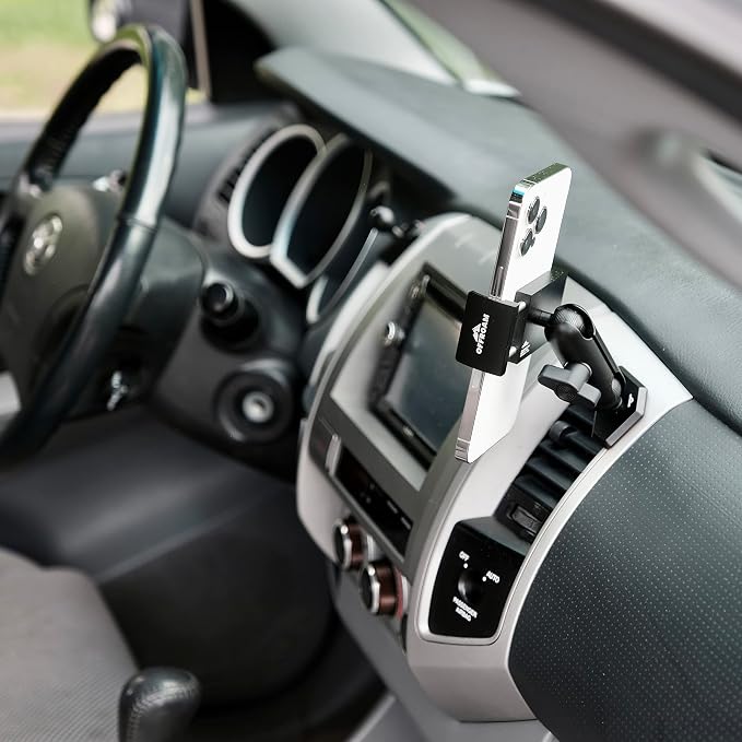 Offroam Phone Mount Made for Toyota Tacoma 2005-2011, CNC-Machined Aluminium, Universal Spring Loaded Holder, 360-Degree Swivel, One-Hand Operation