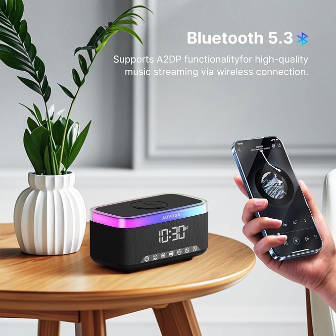 S300 Portable Bluetooth Speaker, 16 W Stereo, BT 5.3, TWS Pairing | 15 W Wireless Charging, 13-Color Night Light, Alarm Clock, TF AUX Inputs, Ideal for PC Smartphone Home Bedroom Office