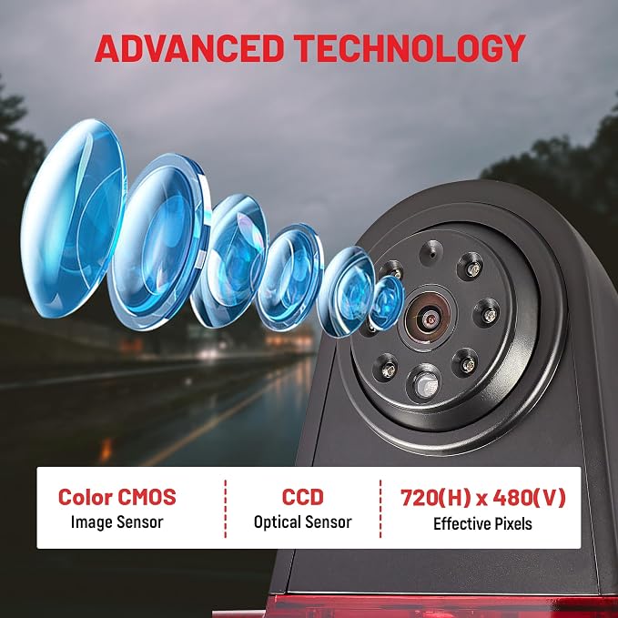 RED WOLF 3rd Brake Lamp Casing with Backup Camera Roof Mount Fit for 2007-2018 Mercedes-Benz Sprinter, Dodge Sprinter, VW Crafter Vans Rear View Reverse Parking Camera with 6 IR LEDs