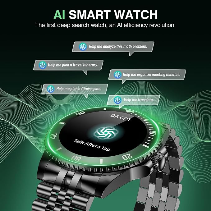 Luxury Smart Watch with Bluetooth Calls, Heart Rate/SpO2/Blood Pressure/Sleep Monitor, 1.19-inch AMOLED Display, 107 Sports Fitness Tracker, Round Business Watch Compatible Android and iOS, 44mm Black