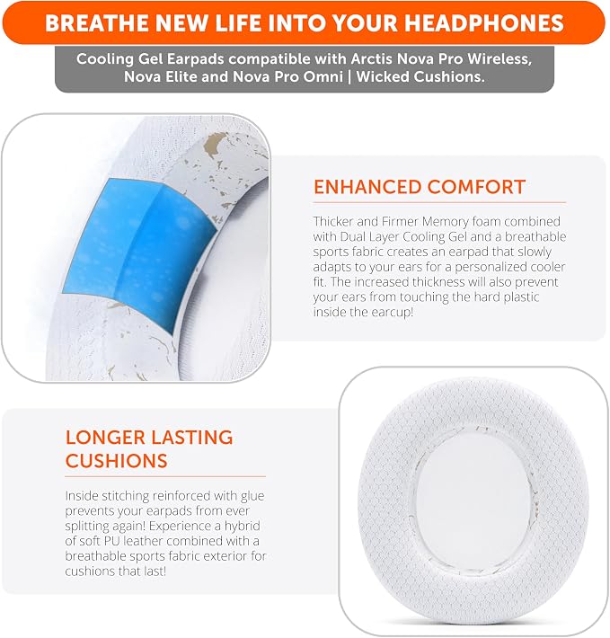 WC Freeze Nova Pro Wireless - Cooling Gel Earpads for Arctis Nova Pro Wireless, Nova Elite & Nova Pro Omni (Doesn’t Fit Other Models), by Wicked Cushions, Extra Thick & Comfortable | Gold Marble