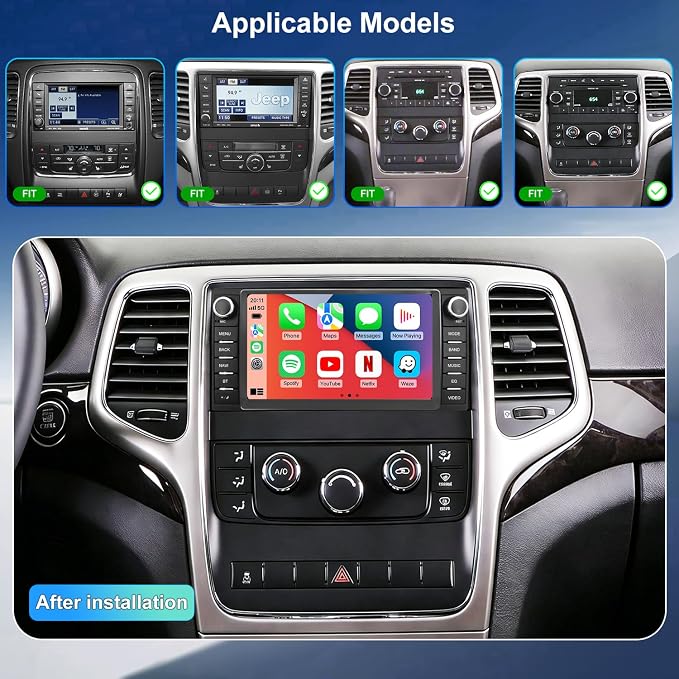 Car Radio for Jeep Grand Cherokee 2011 2012 2013, Dodge Durango 2011 2012 2013, 7 Inch Touch Screen Headunit Stereo Upgrade with Wireless Carplay Android Auto 5GWiFi Backup Camera Bluetooth GPS FM SWC